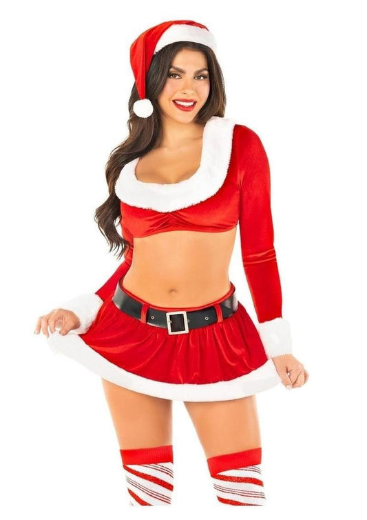 Leg Avenue HoHo Hottie Set Velvet Crop Top Faux Fur Trim & Mini Skirt