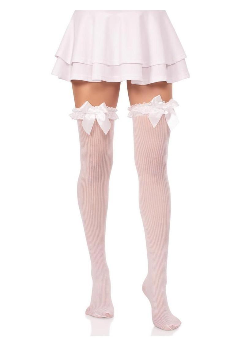 Leg Avenue Lace Garter Sheer Striped Thigh Highs