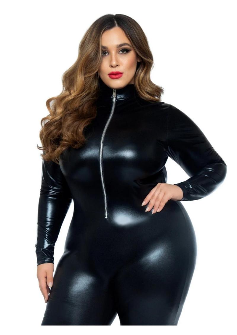 Leg Avenue Lame Zipper Front Cat Suit For Comfortable Fit