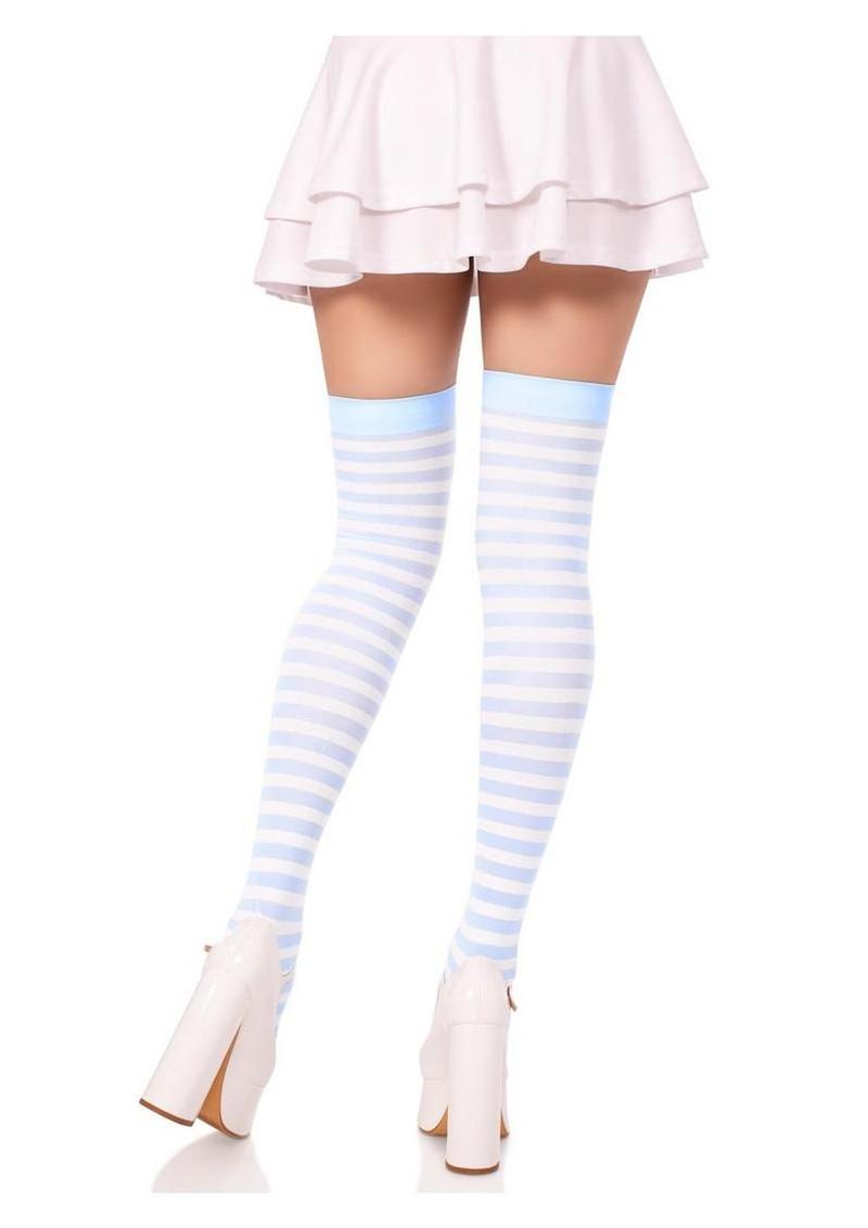 Striped Nylon Thigh High Stockings