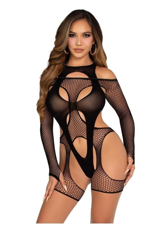 Off-the-Shoulder Fishnet Garter Harness