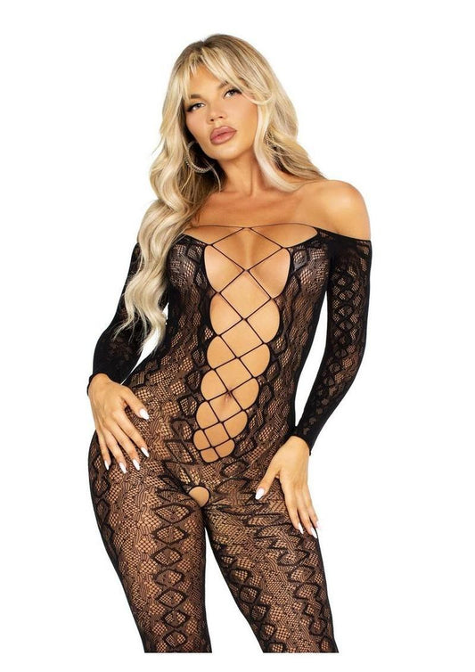 Python Net Crotchless Footless Lingerie Jumpsuit