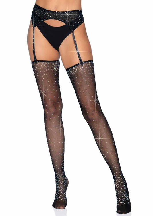Rhinestone Micro Net Garter Belt and Stockings Set