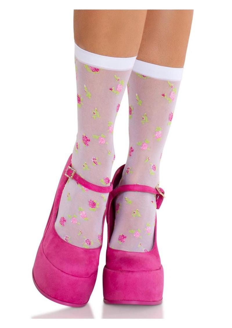 Leg Avenue Rosette Jacquard Spandex Sheer Anklets