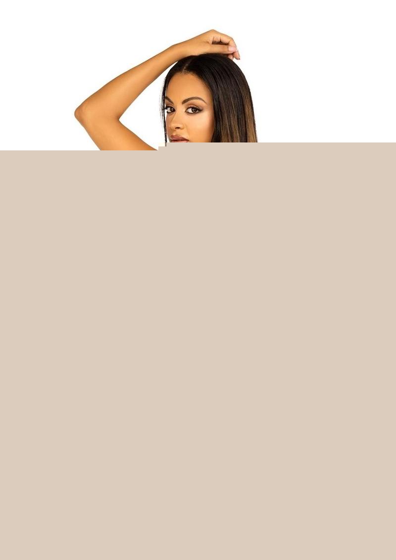 Satin Elastic Body Harness Teddy With Silver Bypass Rings