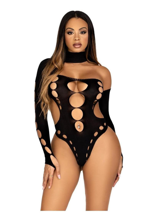 Leg Avenue Seamless Asymmetrical Cut-Out Thong-Back Bodysuit