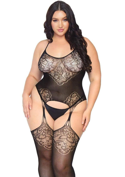 Leg Avenue Seamless Jacquard Lace Suspender Bodystocking