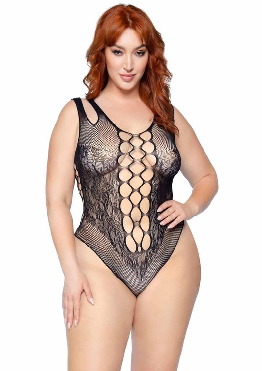 Seamless Net Lace Bodysuit With Dual Shoulder Straps