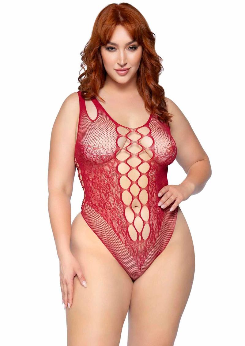 Seamless Net Lace Bodysuit With Dual Shoulder Straps