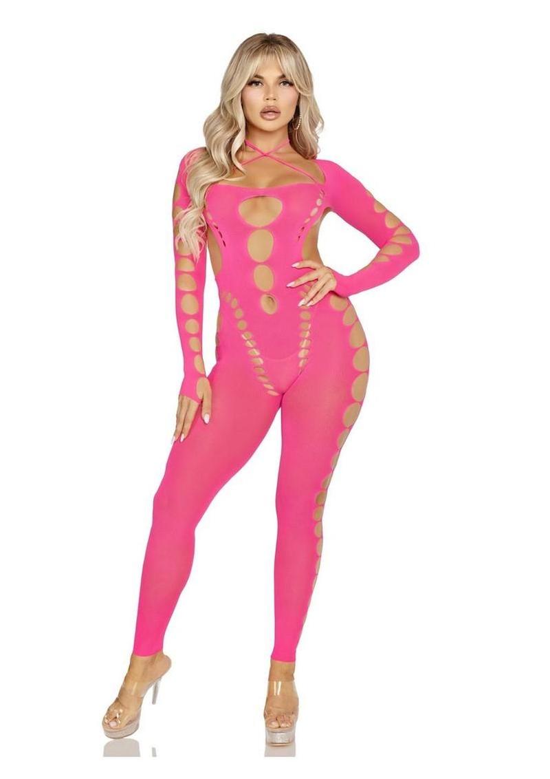 Seamless Opaque Cut Out Footless Bodystocking