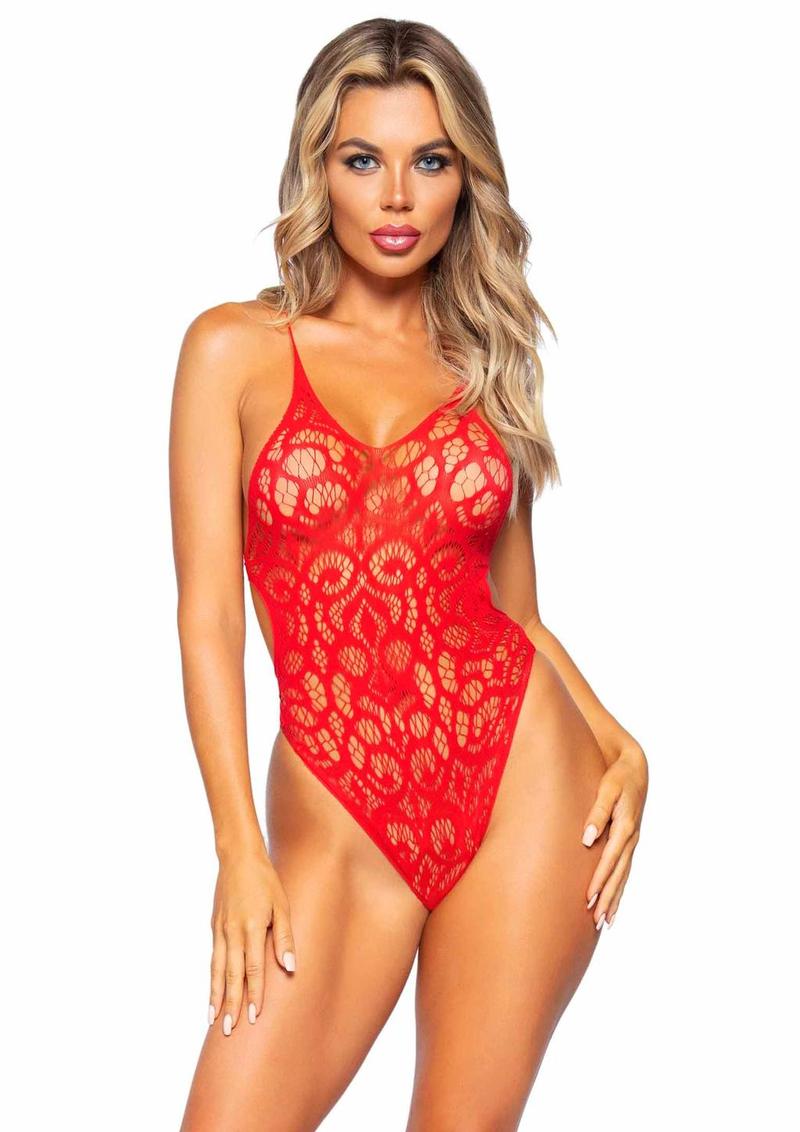 Leg Avenue Seamless Scroll Lace Bodysuit With Strappy Back