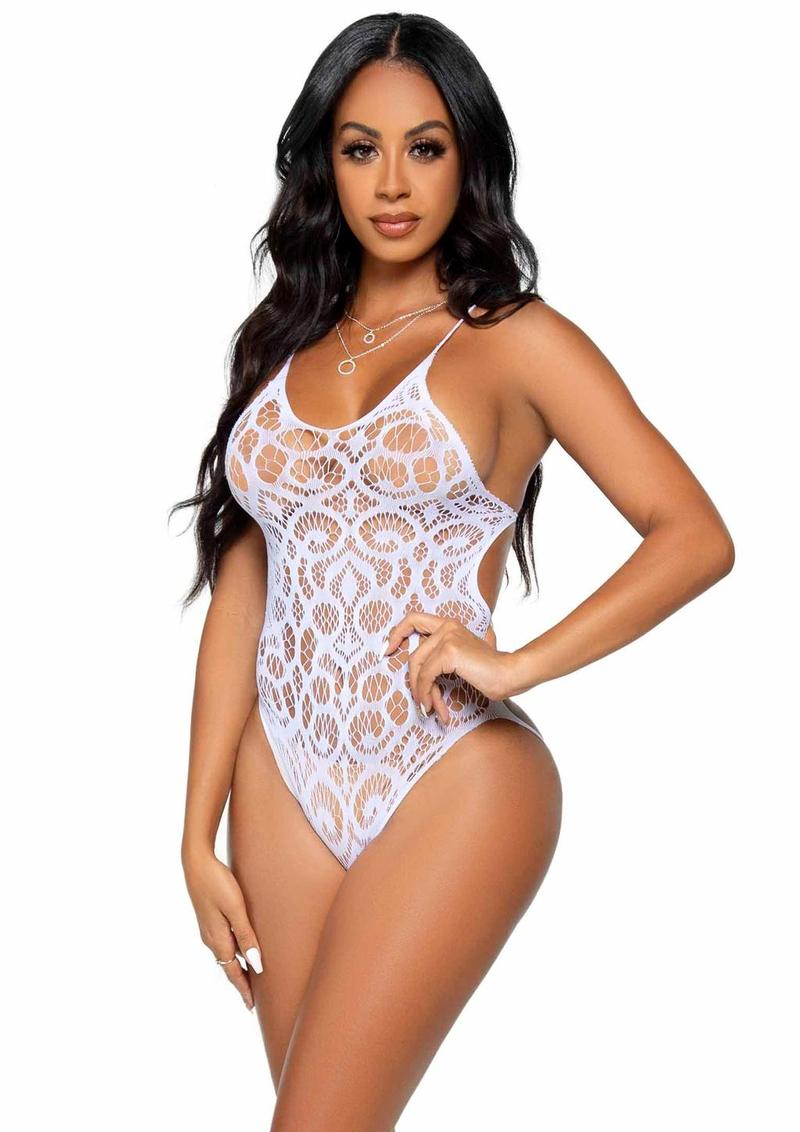 Leg Avenue Seamless Scroll Lace Bodysuit With Strappy Back