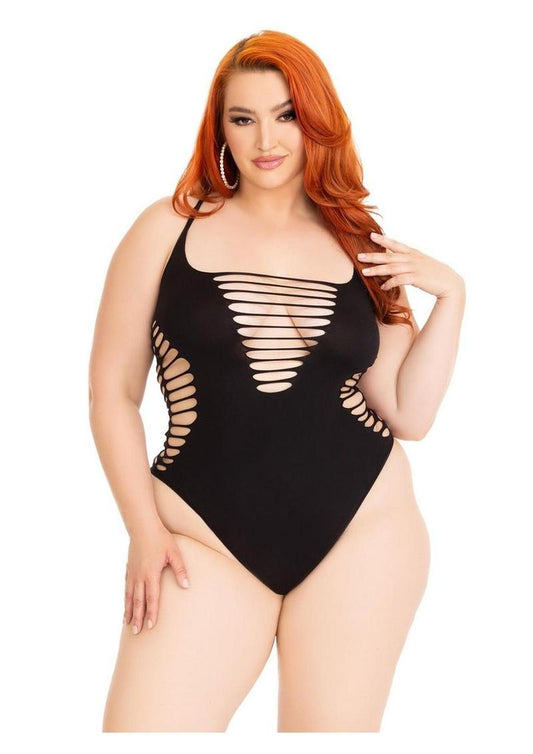 Leg Avenue Seamless Shredded Racer Back Thong Bodysuit