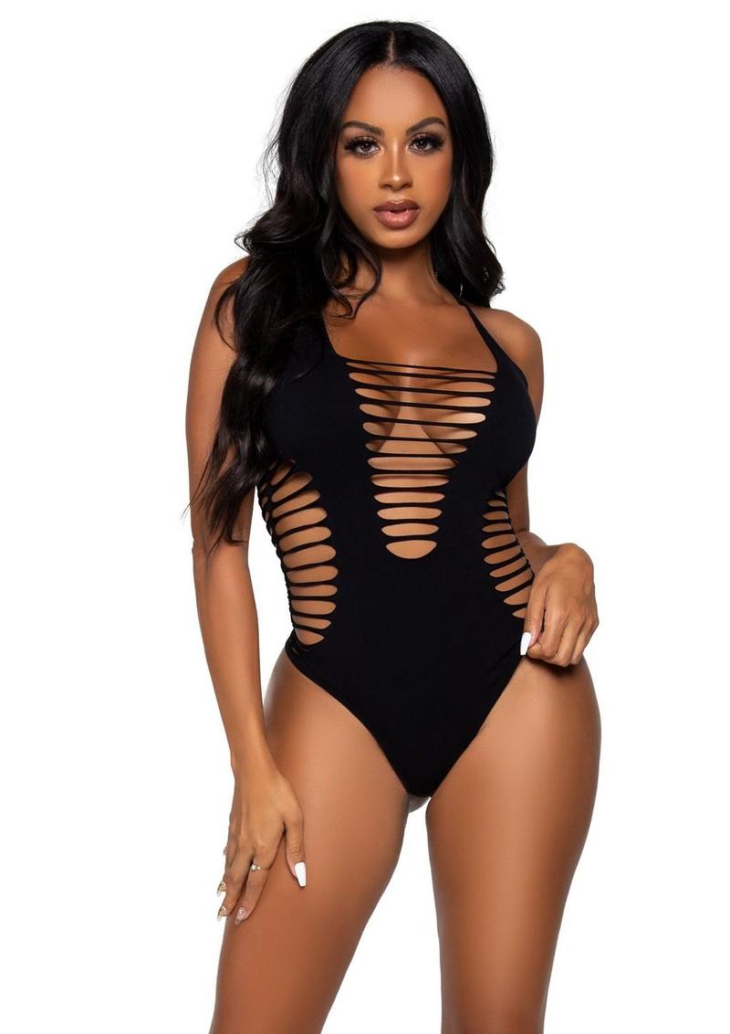 Seamless Shredded Racerback Thong Bodysuit
