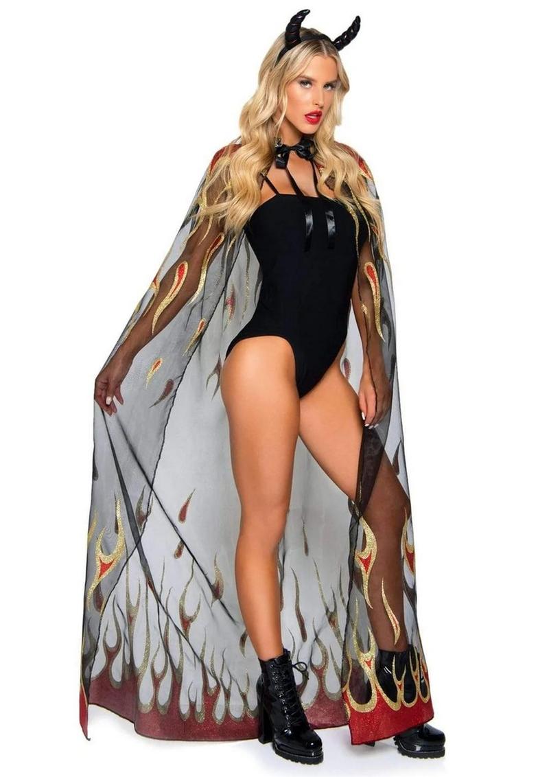 Leg Avenue Sheer Glitter Flame Devil Cape And Horns