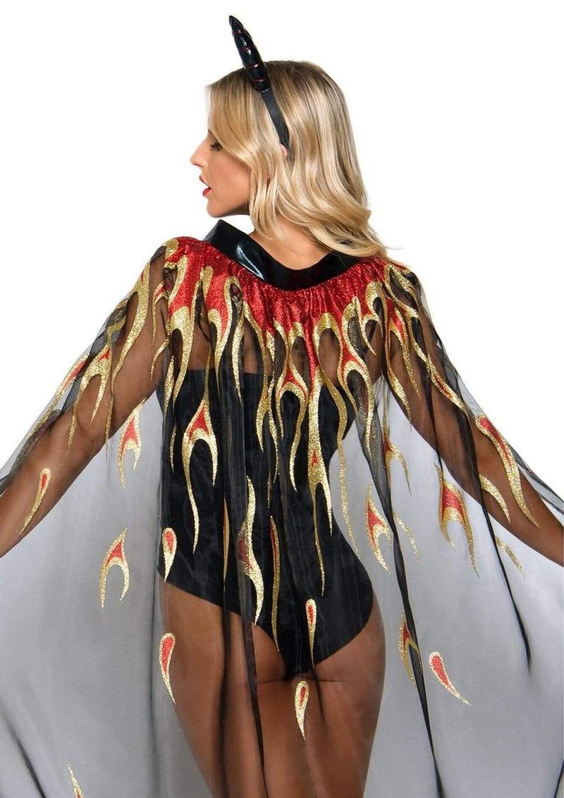 Leg Avenue Sheer Glitter Flame Devil Cape And Horns