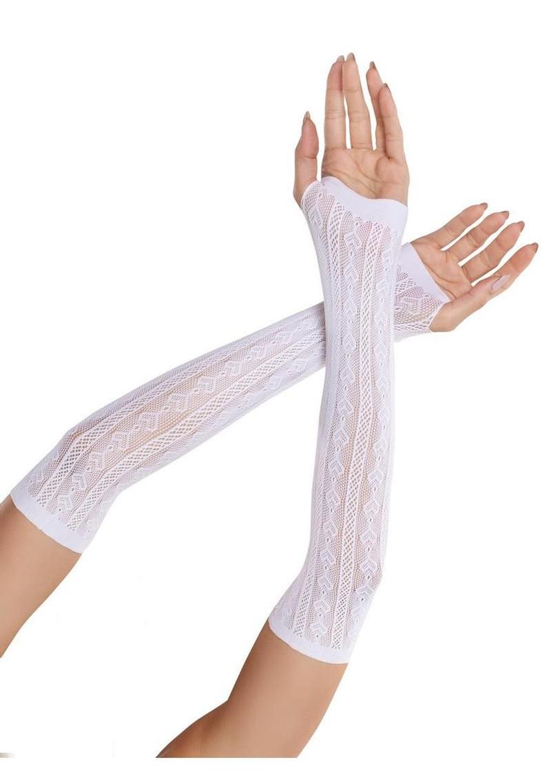 Sweetheart White Lace Keyhole Arm Warmers With Bows