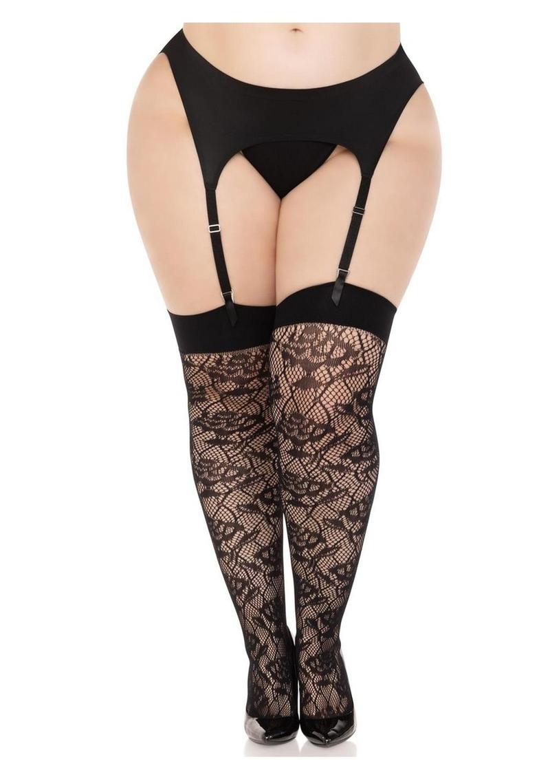 Leg Avenue Wild Rose Net Thigh Highs (1X–2X)
