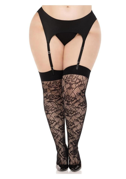 Leg Avenue Wild Rose Net Thigh Highs (1X–2X)