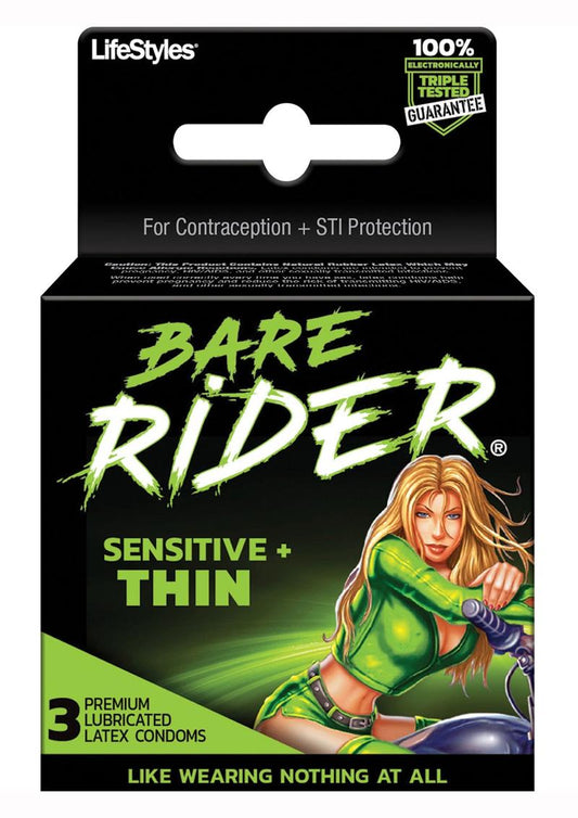 LifeStyles Bare Rider Thin Lubricated Latex Condoms 3 Pack