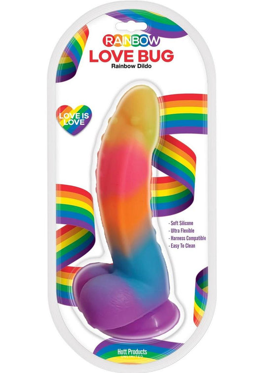 Rainbow Love Bug Silicone Dildo with Suction Cup
