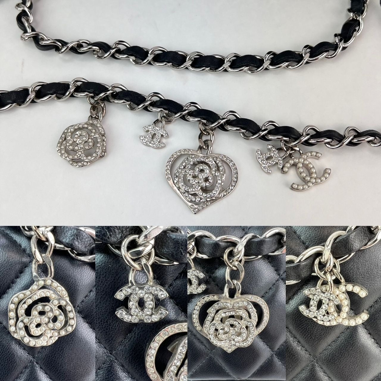 Chanel Quilted Lambskin Valentine Crystal Charms Medium Single Flap Black Bag