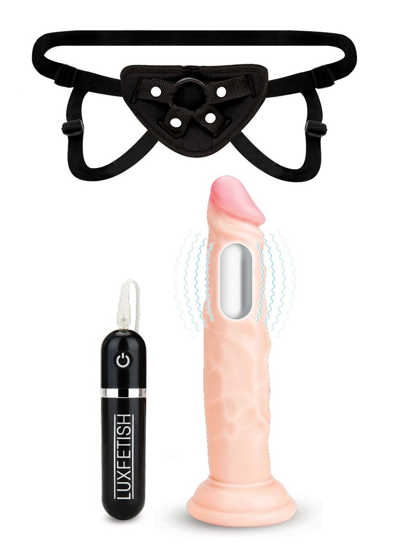 LUXFETISH Realistic Vibrating Dildo with Strap-On Harness Set