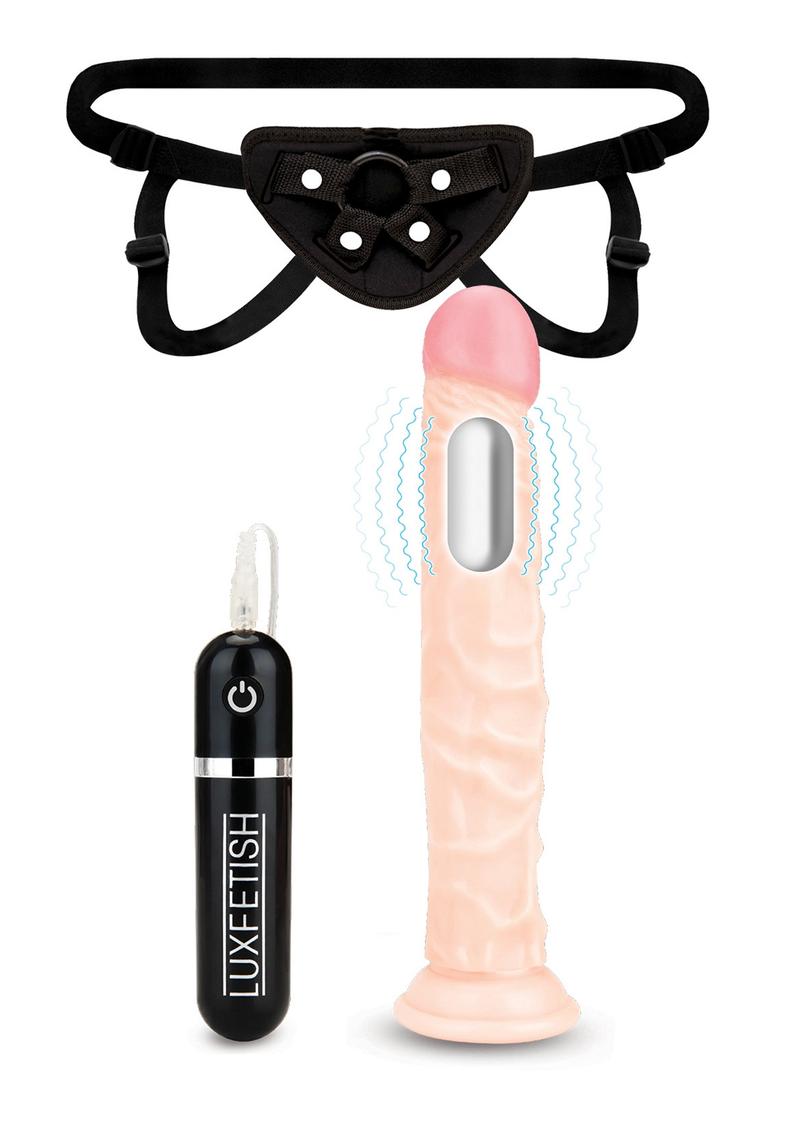 LUXFETISH Realistic Vibrating Dildo with Strap-On Harness Set