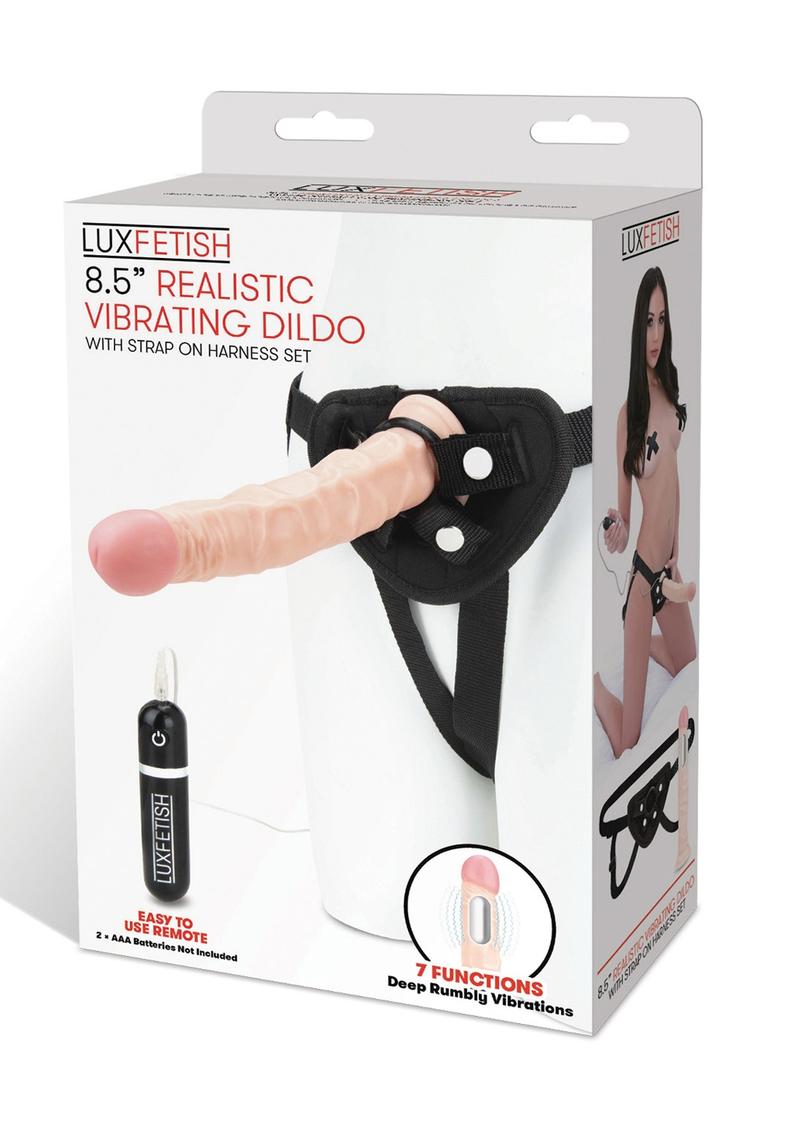 LUXFETISH Realistic Vibrating Dildo with Strap-On Harness Set