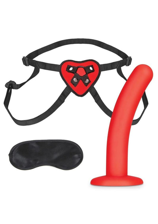 Lux Fetish Red Heart Strap-On Harness and Silicone Dildo