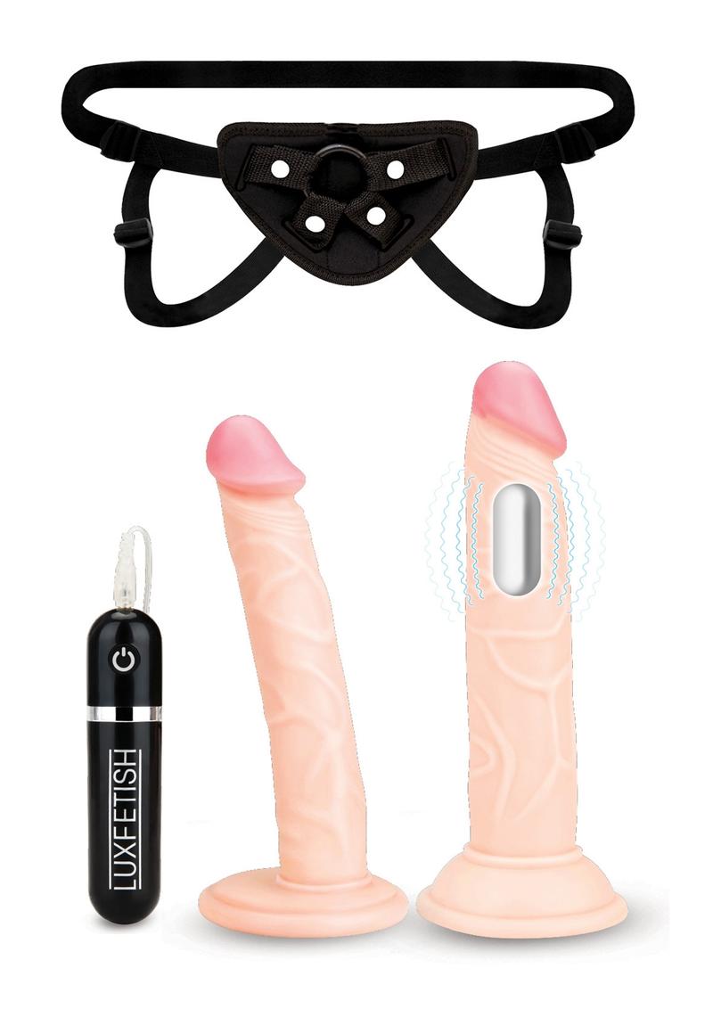 Lux Fetish 3PC Strap-On Pegging Set with Remote Control Slim Dildo