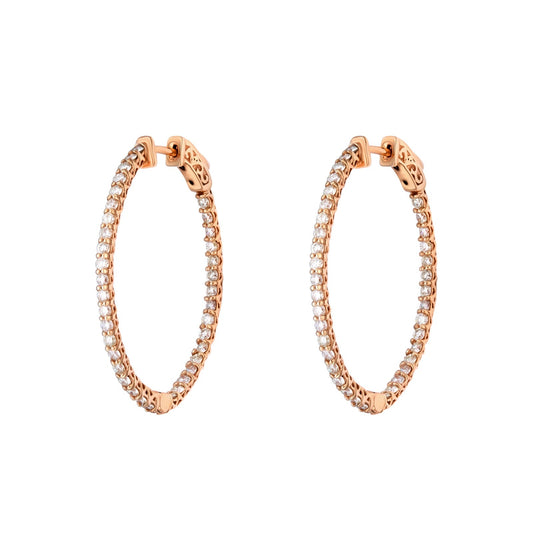 Natural Diamond Oval Swoop Hoop Earrings in 14K Rose Gold – 3.08ctw