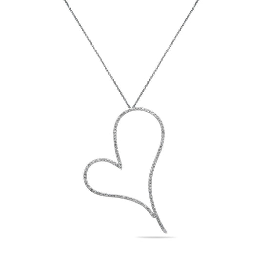 Natural Diamond Slanted Heart Outline Pendant in 14K White Gold – 1.75ctw