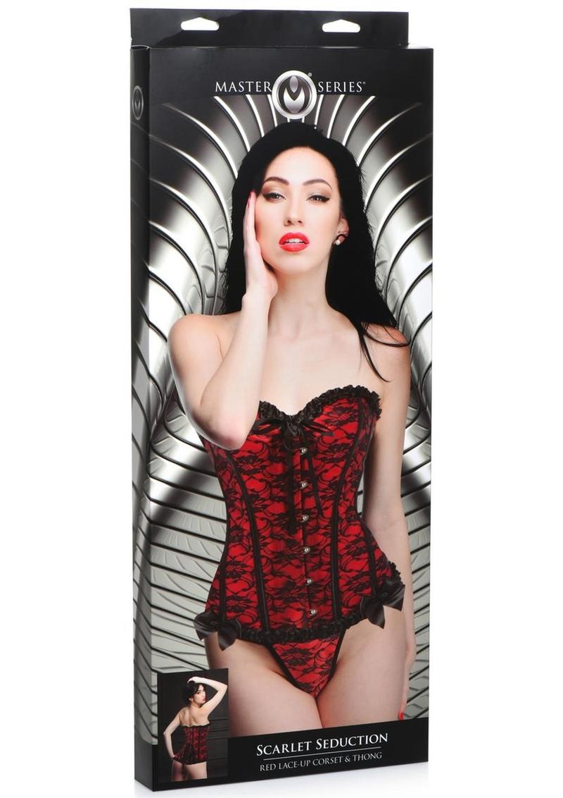Master Series Scarlet Seduction Lace-Up Corset and Thong