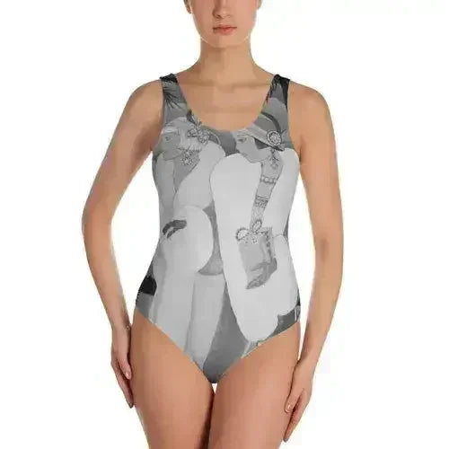 Palm Beach Blue One-Piece Swimsuit Black and White