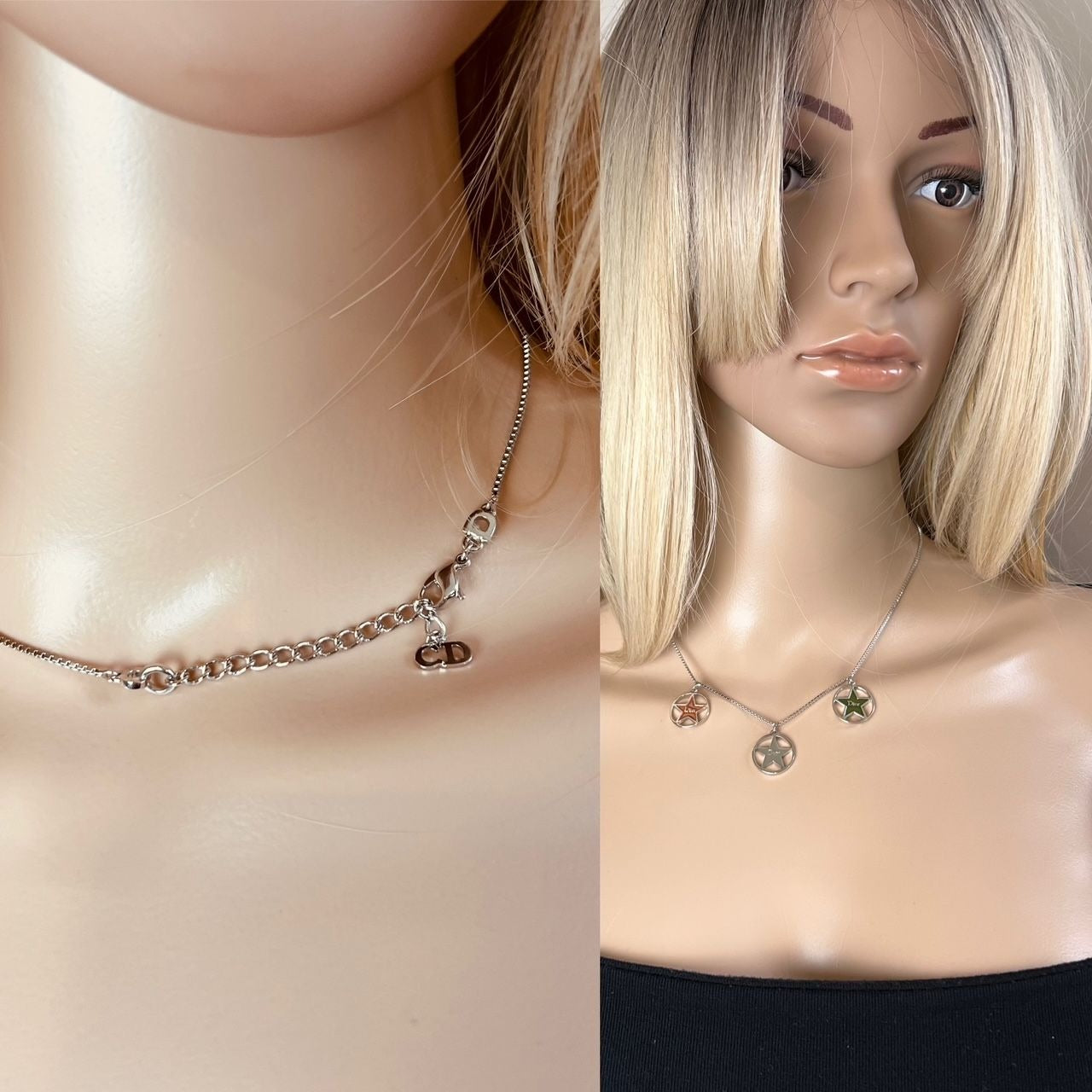 Christian Dior Multi Star Adjustable Silver Finish Necklace