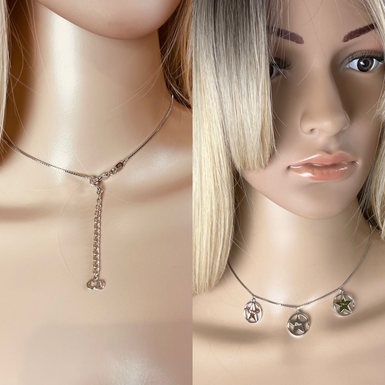 Christian Dior Multi Star Adjustable Silver Finish Necklace