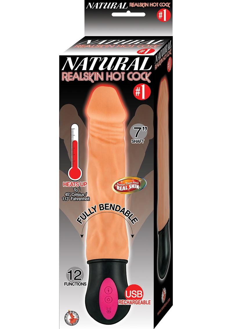 Natural Realskin Hot Cock #1 - 7 Inch USB Rechargeable Warming Dildo