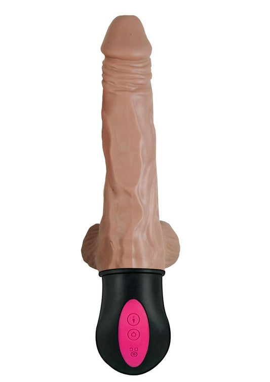 Natural Realskin Hot Cock Rechargeable Warming Dildo with Balls