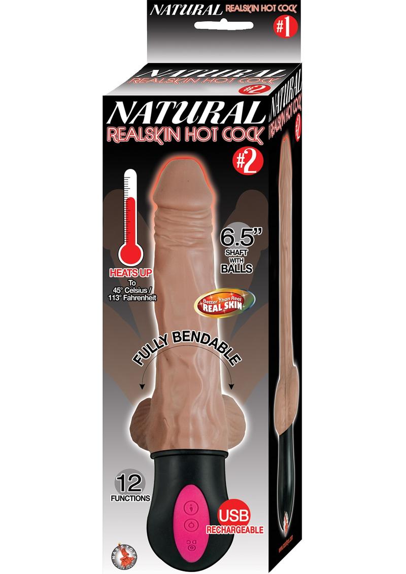 Natural Realskin Hot Cock Rechargeable Warming Dildo with Balls