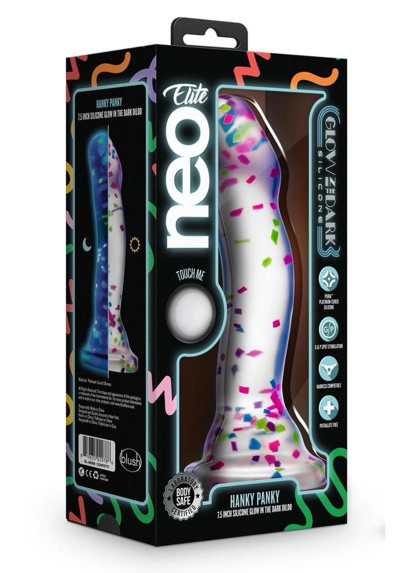 Neo Elite Hanky Panky Glow in the Dark Silicone Confetti Design Dildo