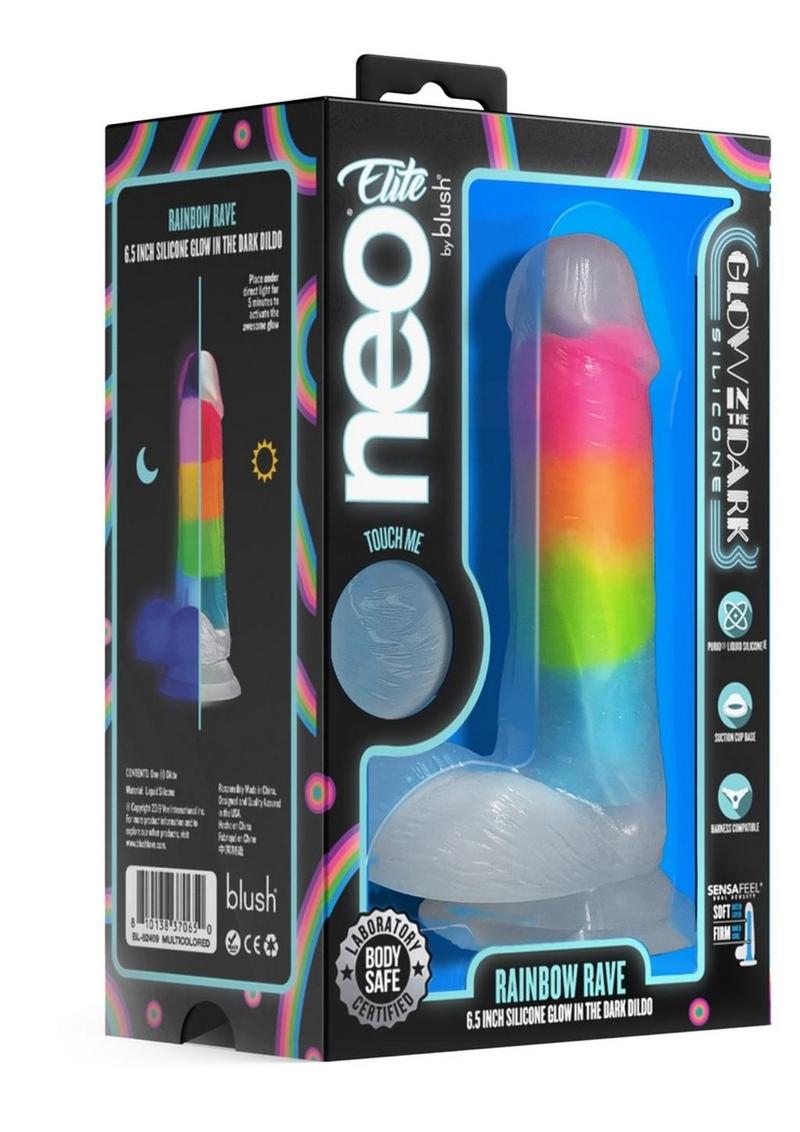 Neo Elite Rainbow Rave Glow-in-the-Dark Dildo