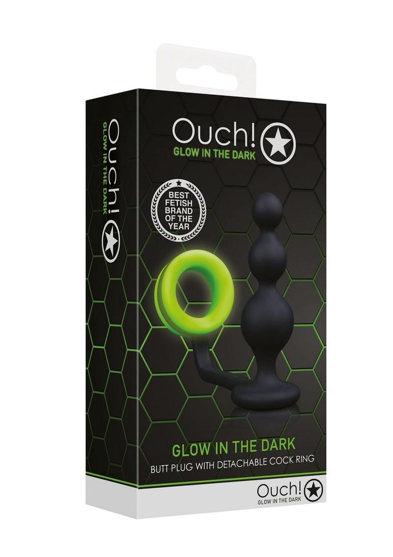 Ouch Glow in the Dark Beaded Butt Plug with Cock Ring