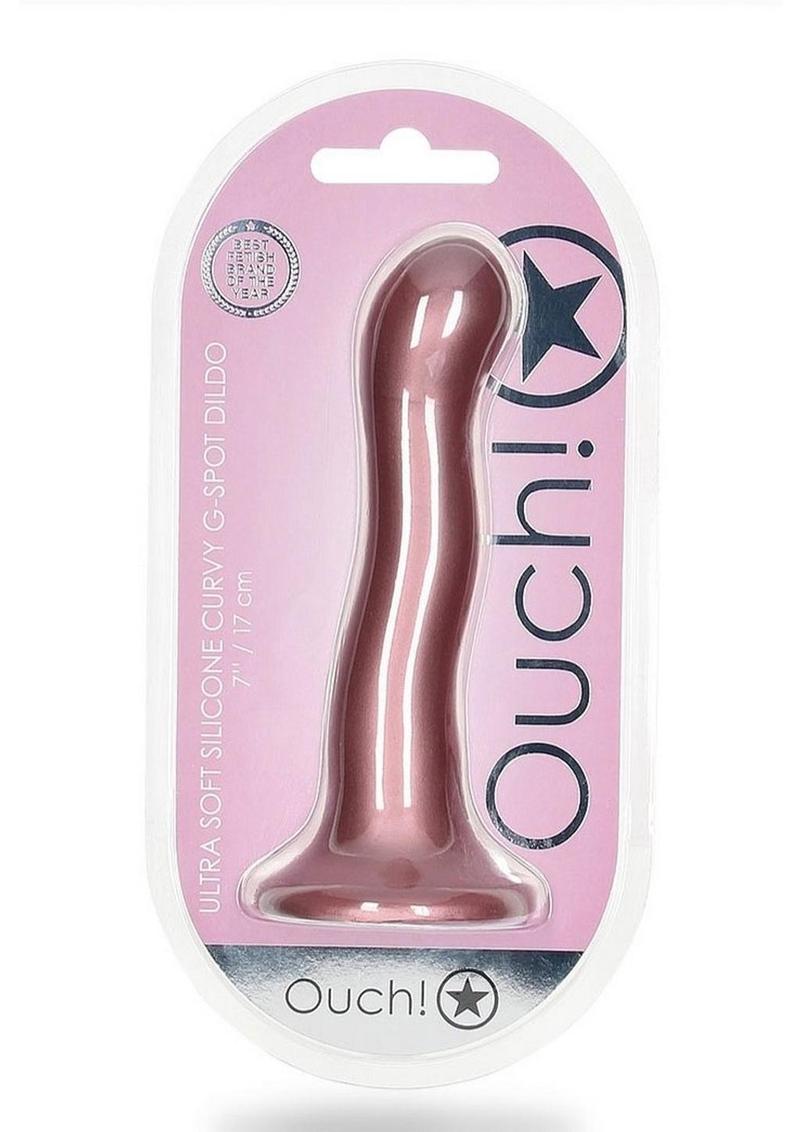 Ouch! Ultra Soft Curvy G-Spot Silicone Dildo Metallic Rose Gold