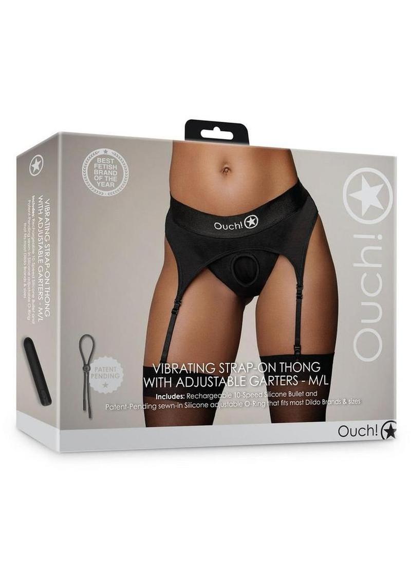 Vibrating Strap-On Thong with Adjustable Garters