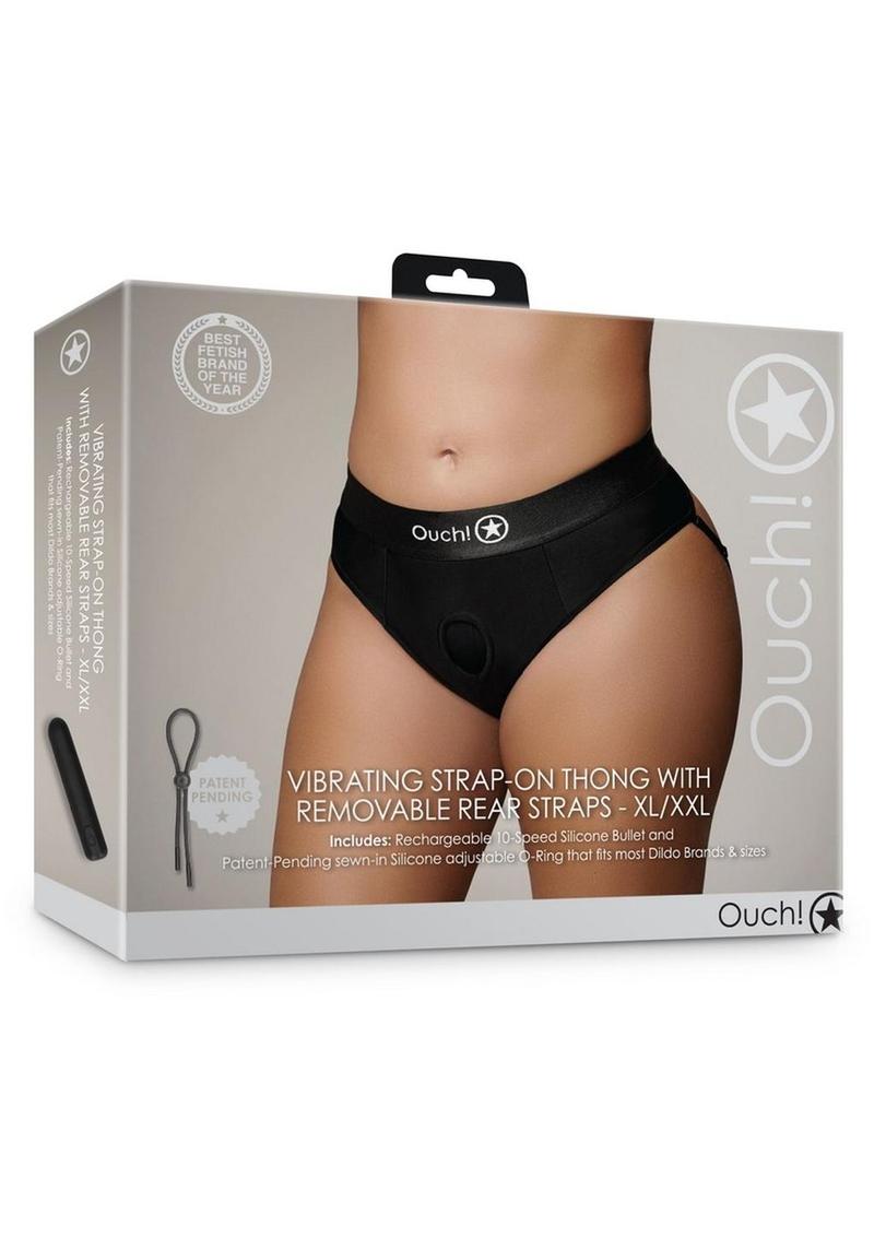 Ouch! Vibrating Strap-On Thong with Removable Rear Straps