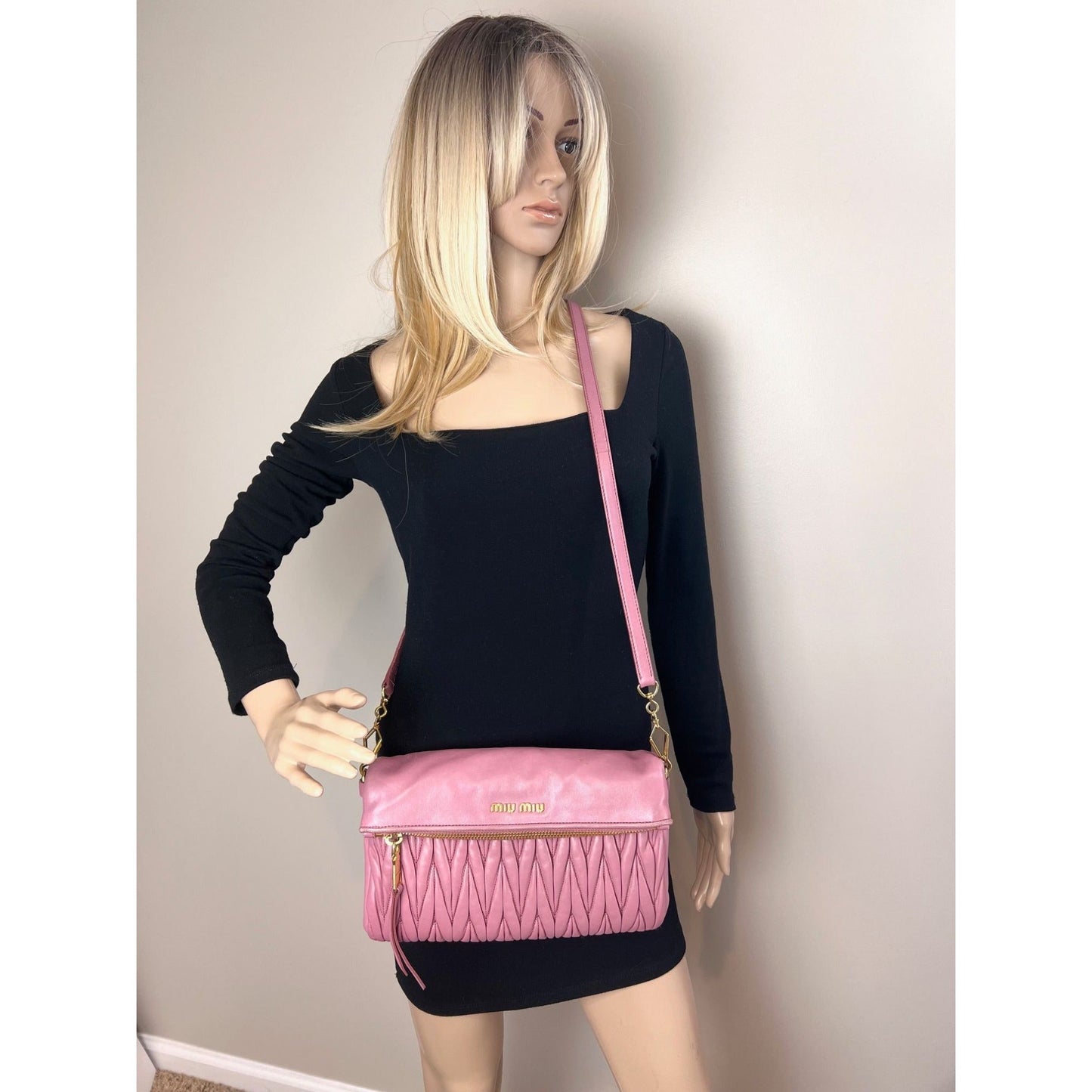 Miu MIU Matelasse Pink Nappa Leather Shoulder Bag