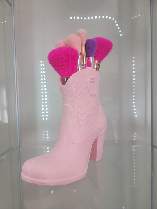 Pink Boot Makeup Brush Holder - Glamorous 3D-Printed Vanity Organizer
