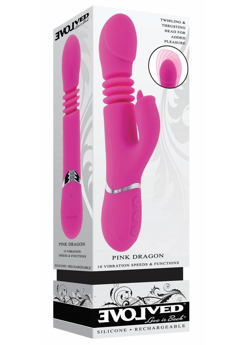 Evolved Pink Dragon Thrusting and Twirling Rechargeable Silicone Vibrator