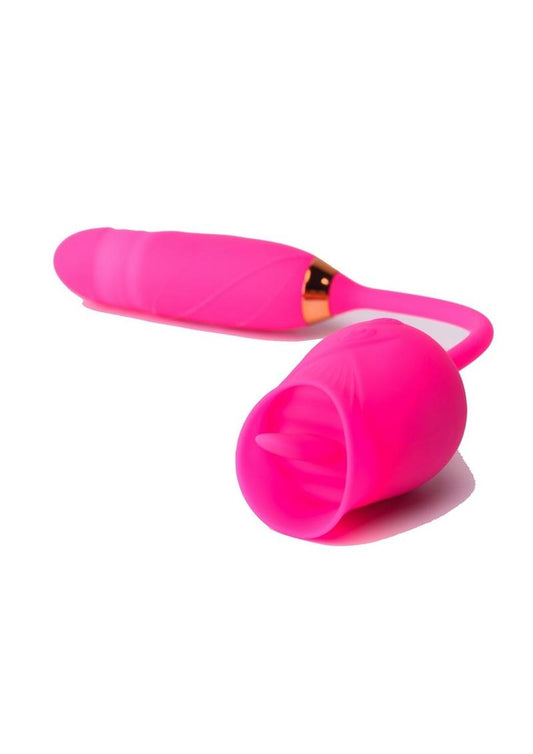 Pink Pussycat Licking Rose Rechargeable Vibrator